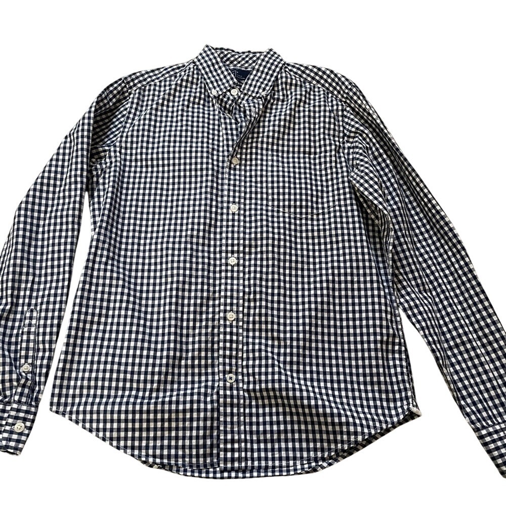 Gap Lived-In Mens Navy Blue White Gingham Check Button Down Shirt Small